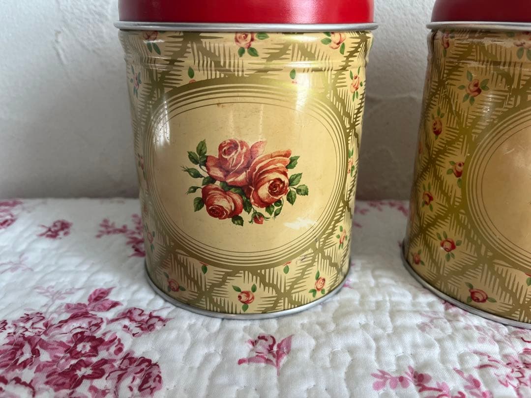 アンティーク　バラ柄のキャニスター3個