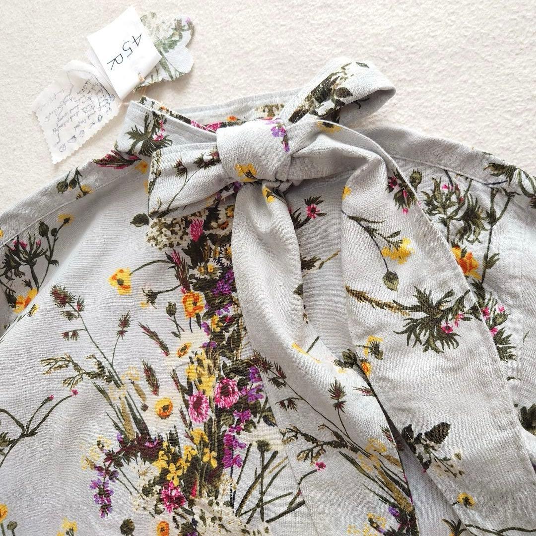 未使用品45R インドカディブーケストライププリントのリボンブラウス 45rpm