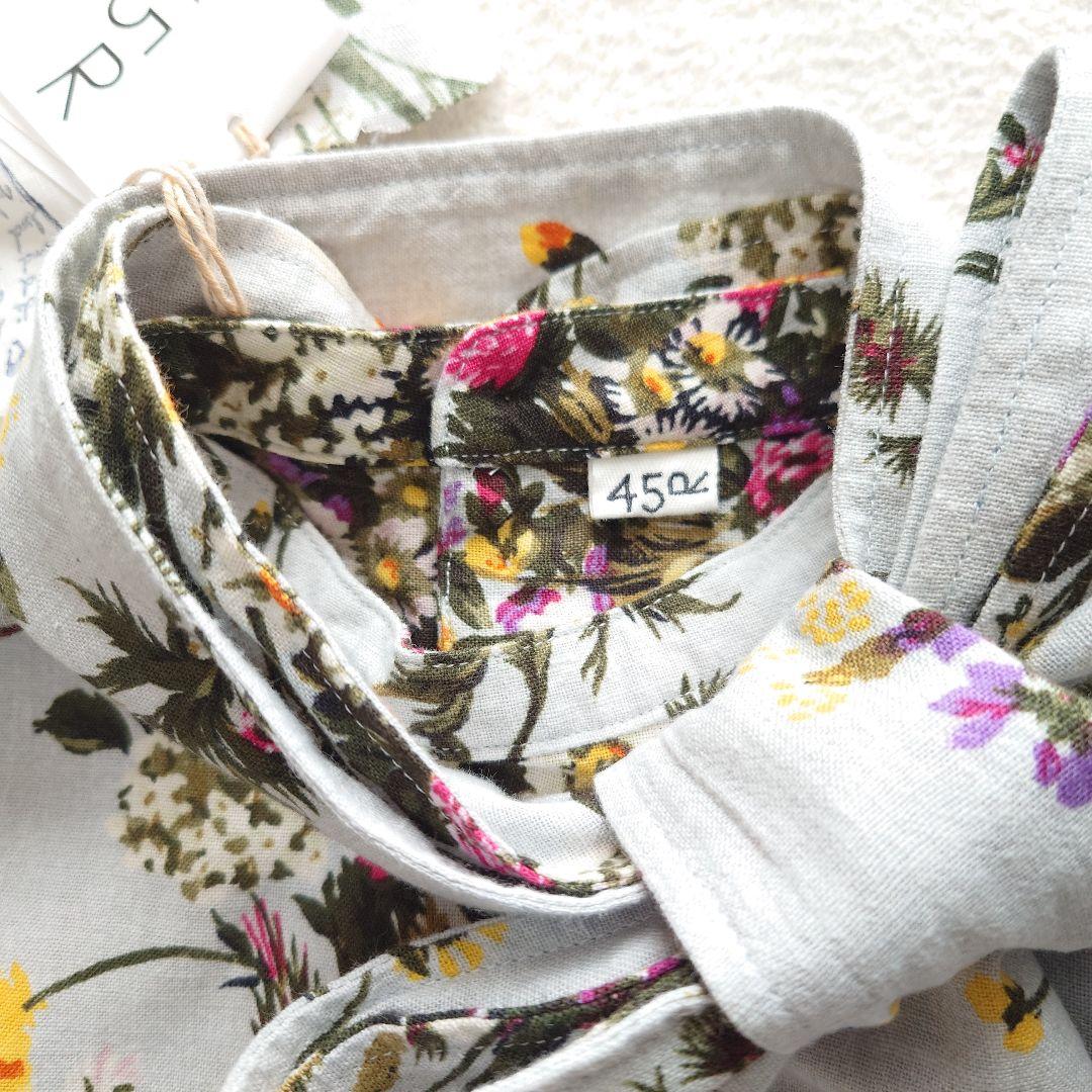 未使用品45R インドカディブーケストライププリントのリボンブラウス 45rpm