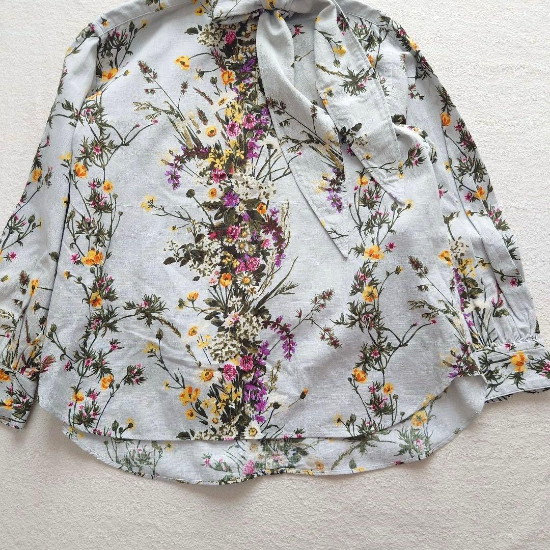 未使用品45R インドカディブーケストライププリントのリボンブラウス 45rpm