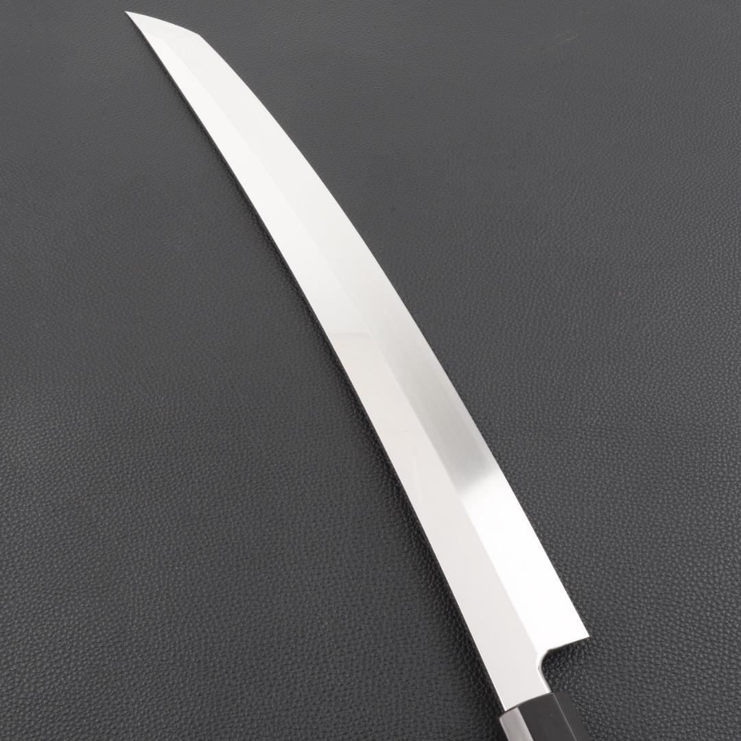 11071鬼反り先丸包丁尺二鏡面仕上げ刺身包丁刃は究極の切れ味黒檀五本銀巻八角柄