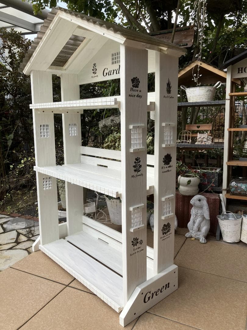 No13 ばーちゃん三角屋根、植物棚幅 ワイド　 white仕上げ　3段