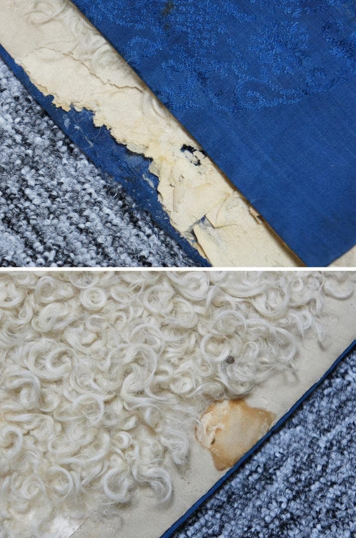 【織】　★ 織繍 藍色暗花綢羊皮常服袍 ★　清朝期　二龍戯珠 織綴文様　宮廷珍玩