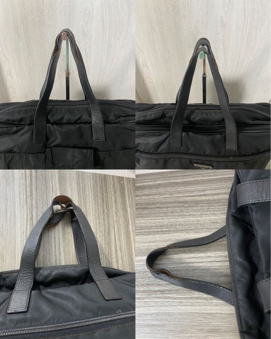 PRADA ビジネスバッグ　三角ロゴプレート　ナイロン　レザー　ブラック