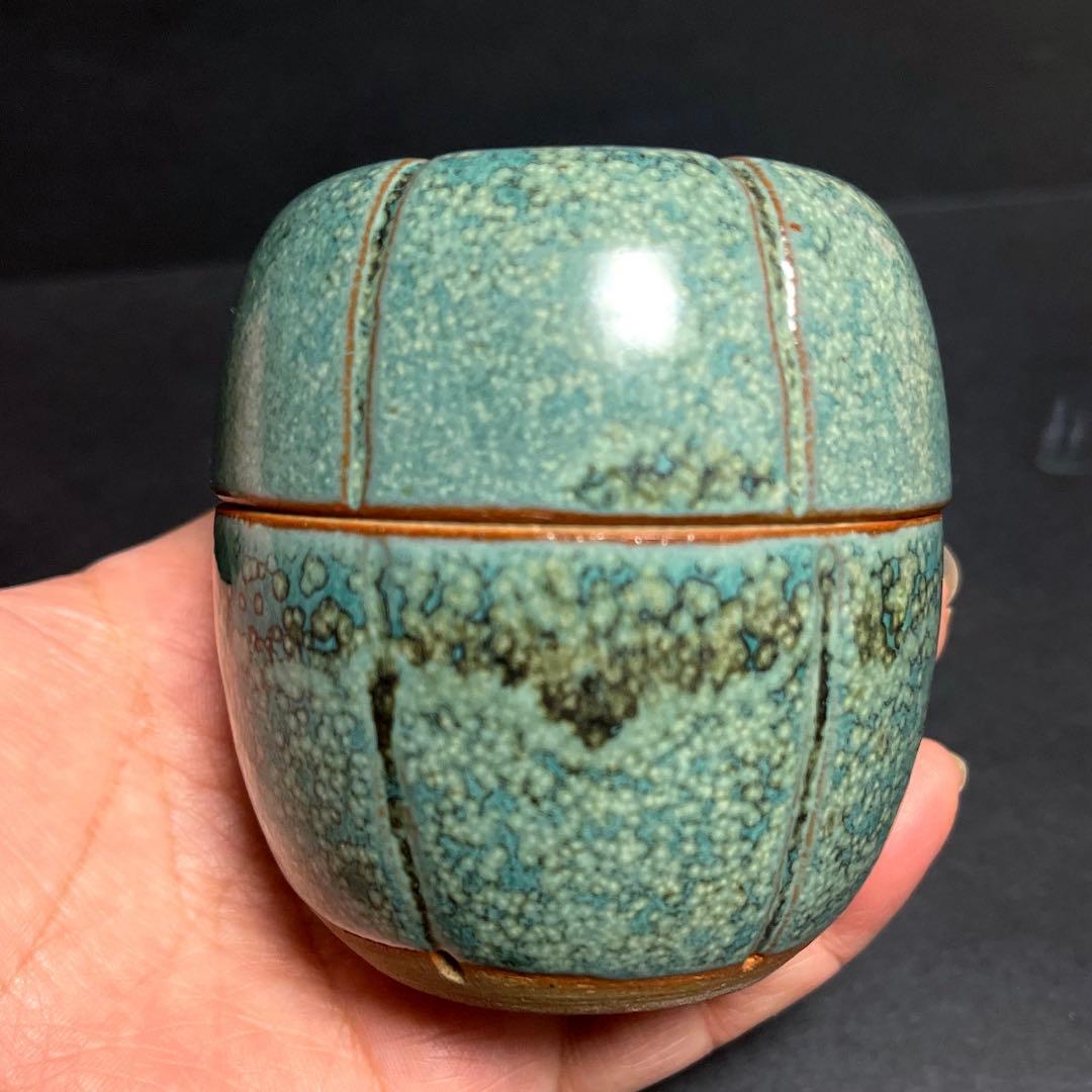 牛ノ戸焼 緑釉盒子　蓋物　鳥取民藝　緑釉茶入