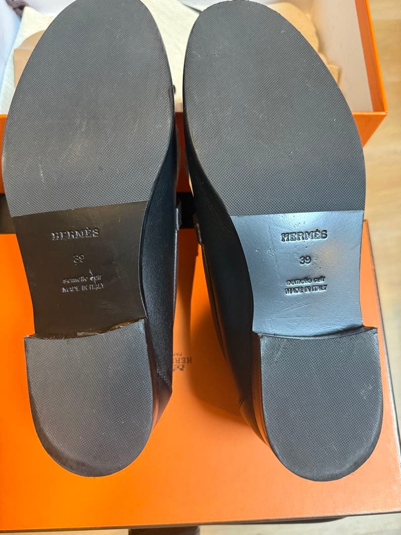 HERMES フリンジローファー ブラック・ホワイト