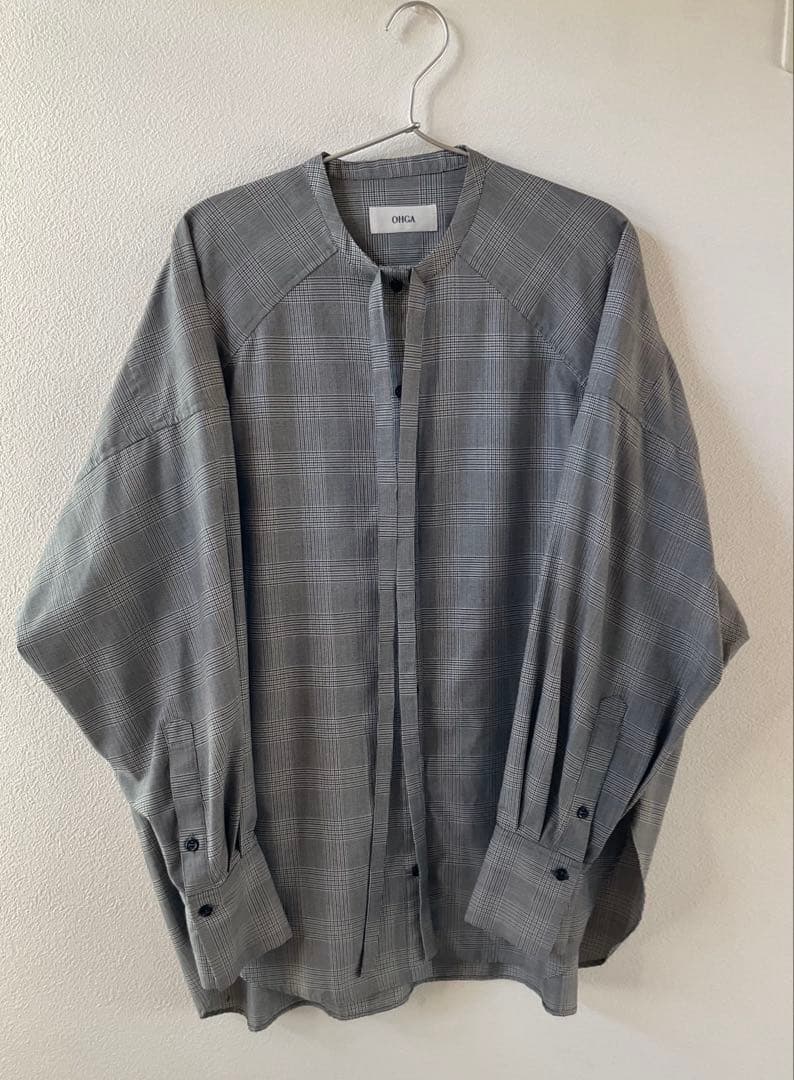 OHGA オーガ　グレー チェック柄 ボウタイシャツ