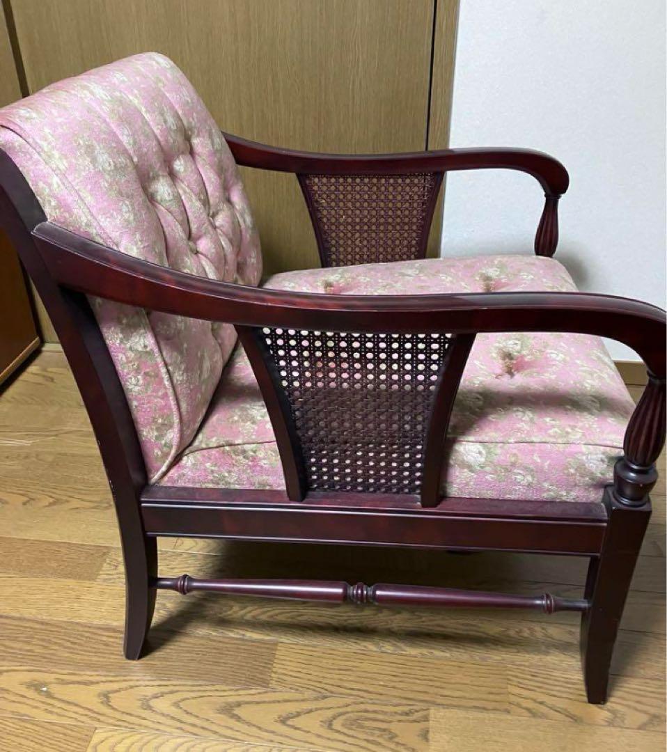 【直接】モリシゲ家具　クラシックテイスト　花柄（薔薇）高級リビングアーム付チェア