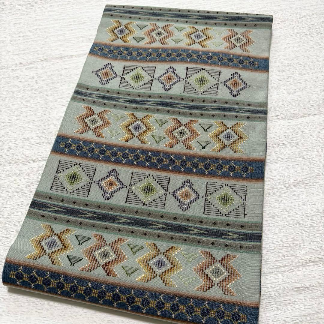 m-52 沖縄県指定無形文化財 読谷山花織 本場琉球 名古屋帯 正絹 極美品