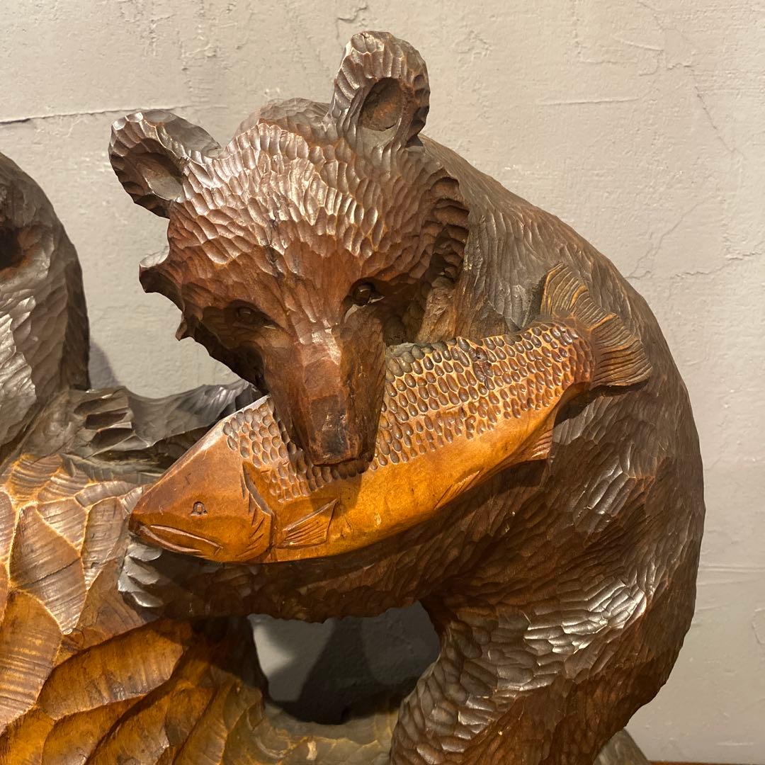 稀少 昭和レトロ 木彫の熊 置物 オブジェ 夫婦 インテリア コレクション