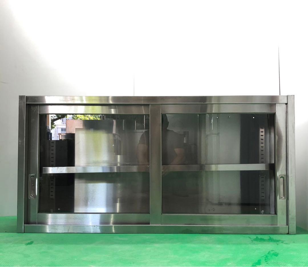 ☆地域限定送料無料☆工場整備品☆吊り戸棚　ガラス戸　幅1200 ステンレス