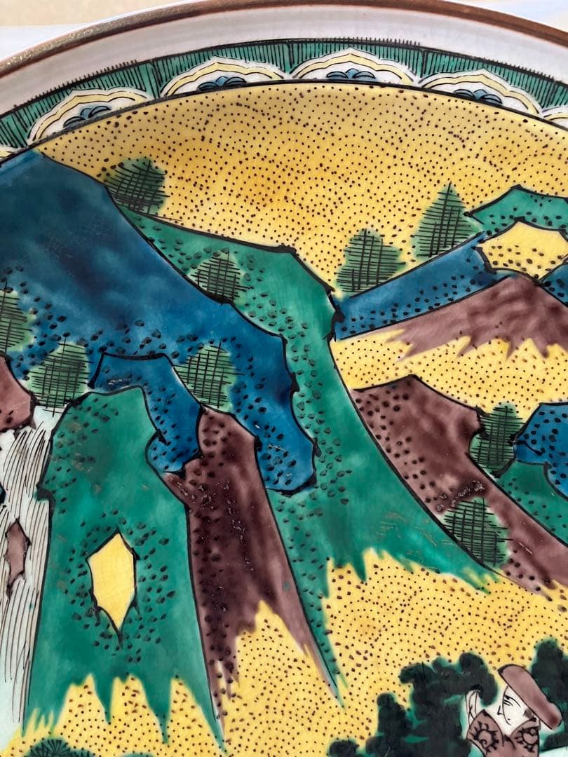 メ3795 大名品　古九谷　大皿　手描きの青九谷ならではの色彩が美しい逸品