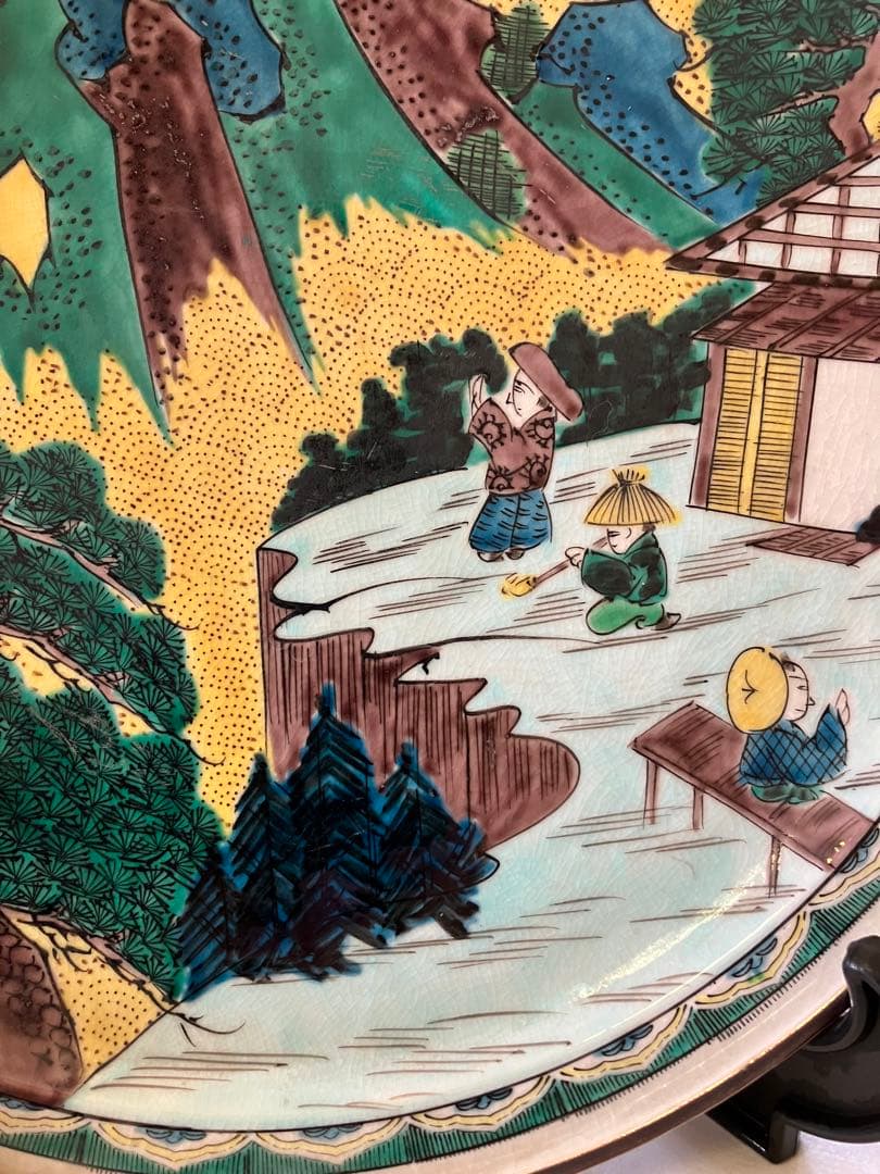 メ3795 大名品　古九谷　大皿　手描きの青九谷ならではの色彩が美しい逸品