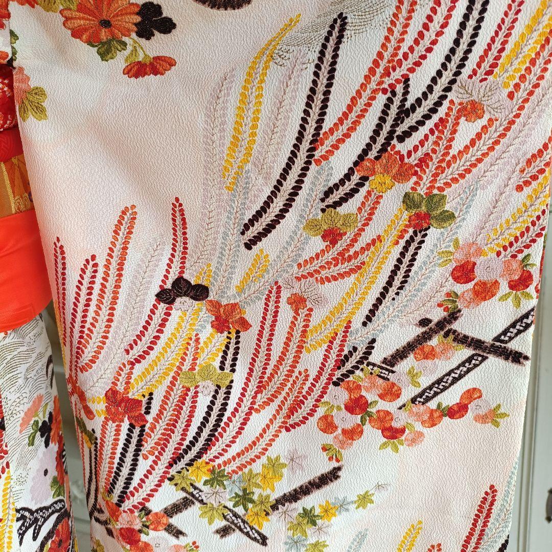 クリーム色に垂れ花が可愛い着物と作り帯セット