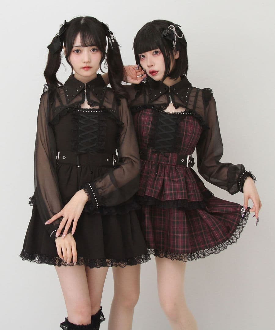 ［DearMyLove］スタッズジップシアーボレロレースフリルキャミワンピース