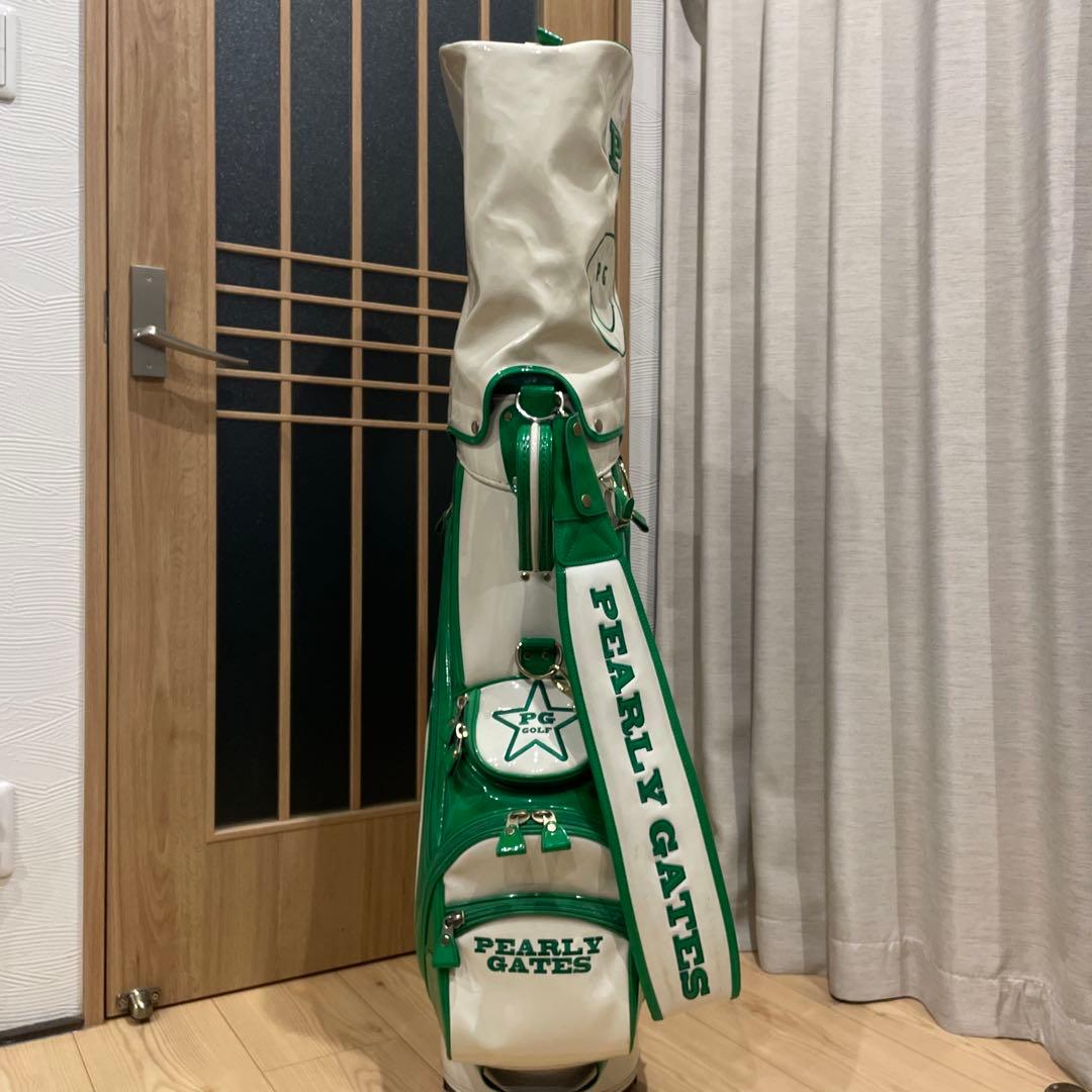 ［美品］PEARLY GATES キャディバッグ エナメル白×緑