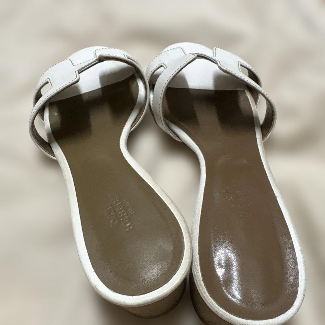 HERMÈS オラン　ホワイトレザーサンダル 39