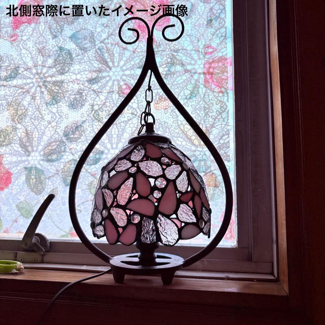 新品未使用　ピンク　ステンドランプ　ステンドガラス　吊り下げ型　桜　ハナハナ