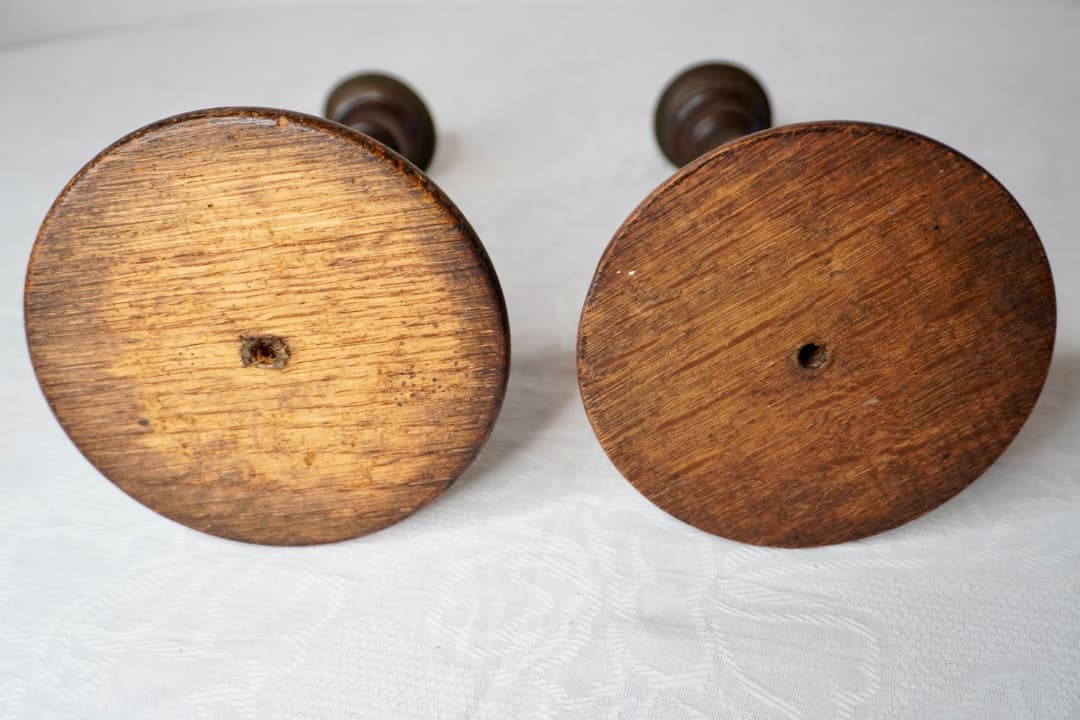 イギリス アンティーク 木製キャンドルホルダー 2個セット②