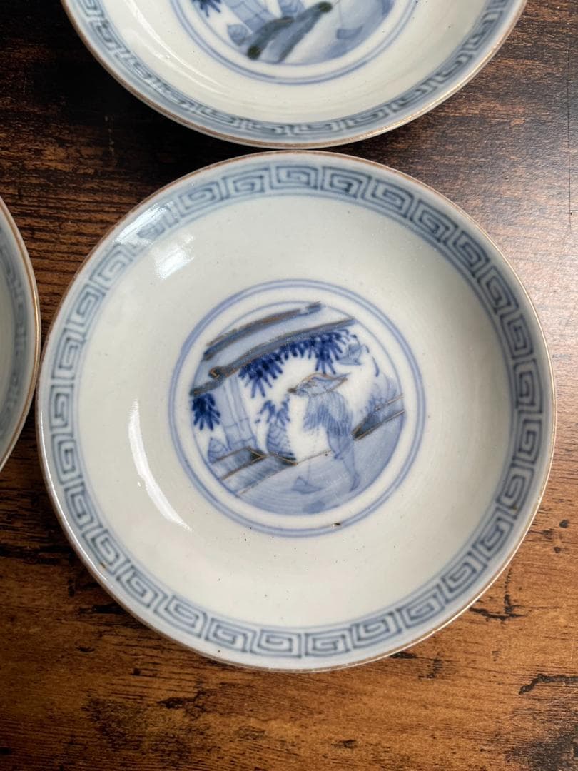 ①古伊万里 金襴手鶴華図茶碗 蓋物 五客 吸物碗/飯碗/お碗/蓋付/40