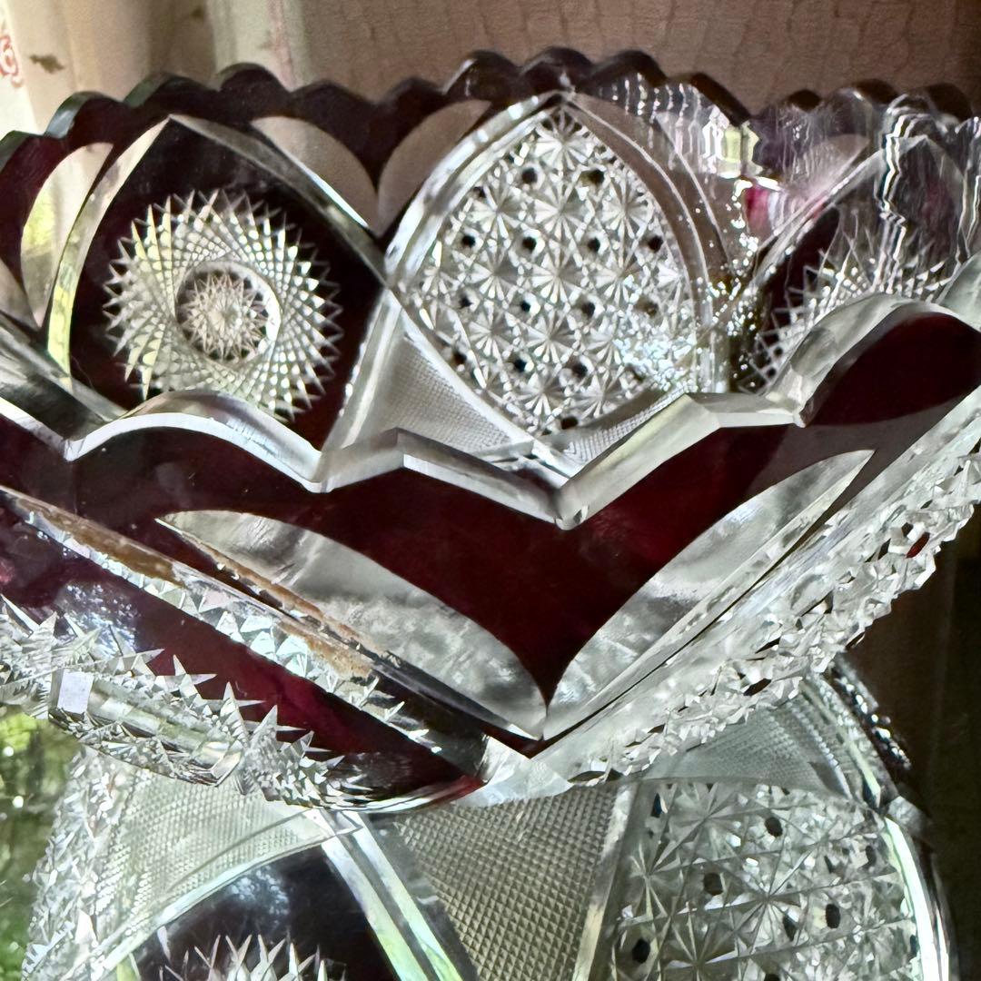 Y様へ感謝お嫁入り‼️涼やか星丸紋切子ボウル1客　錦手牡丹唐草小皿10客➕5客元箱