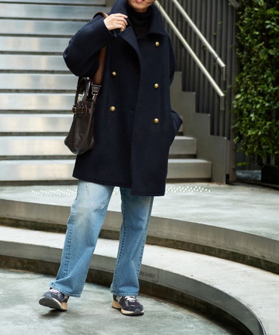 FRAMeWORK Super100 ダブルクロス Pコート 38 ネイビー