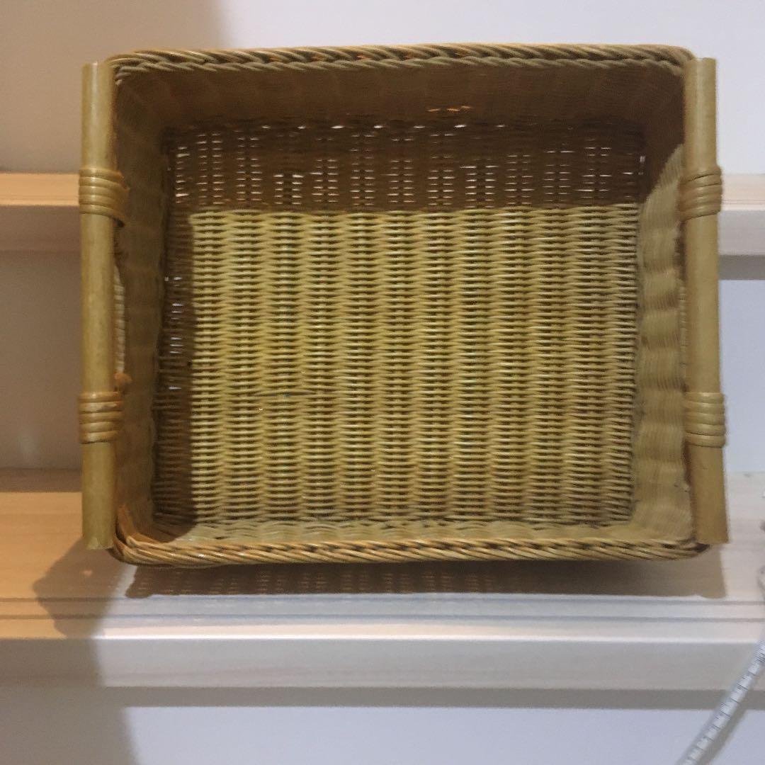 ラタン　持ち手つき　バスケット　収納　アンティーク　古道具