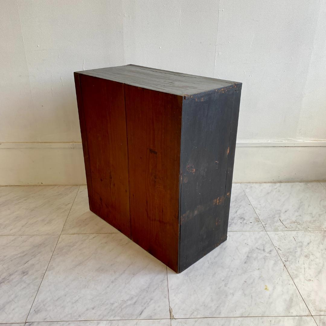 昭和レトロ ガラス戸 収納棚 黒枠 キャビネット 引き出し付き 古道具 食器棚