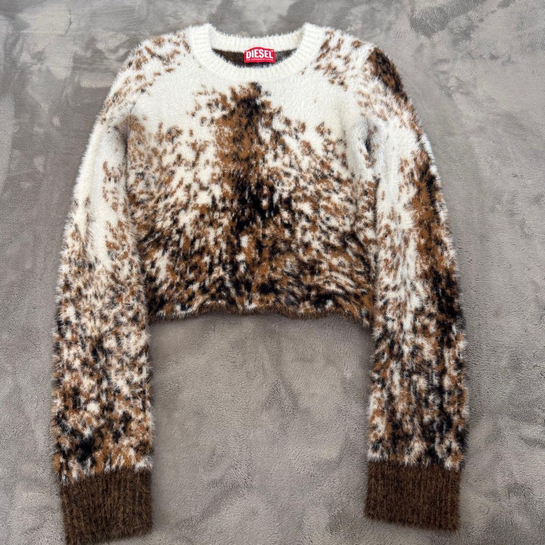 ぞ*ま様 ディーゼル レオパード柄 シャギー ニット セーター ショート丈 クロ