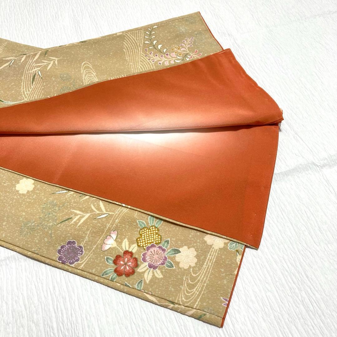 【美品✨】東レシルック　洗える着物　小紋　四季草花　くすみの黄　トールサイズK7