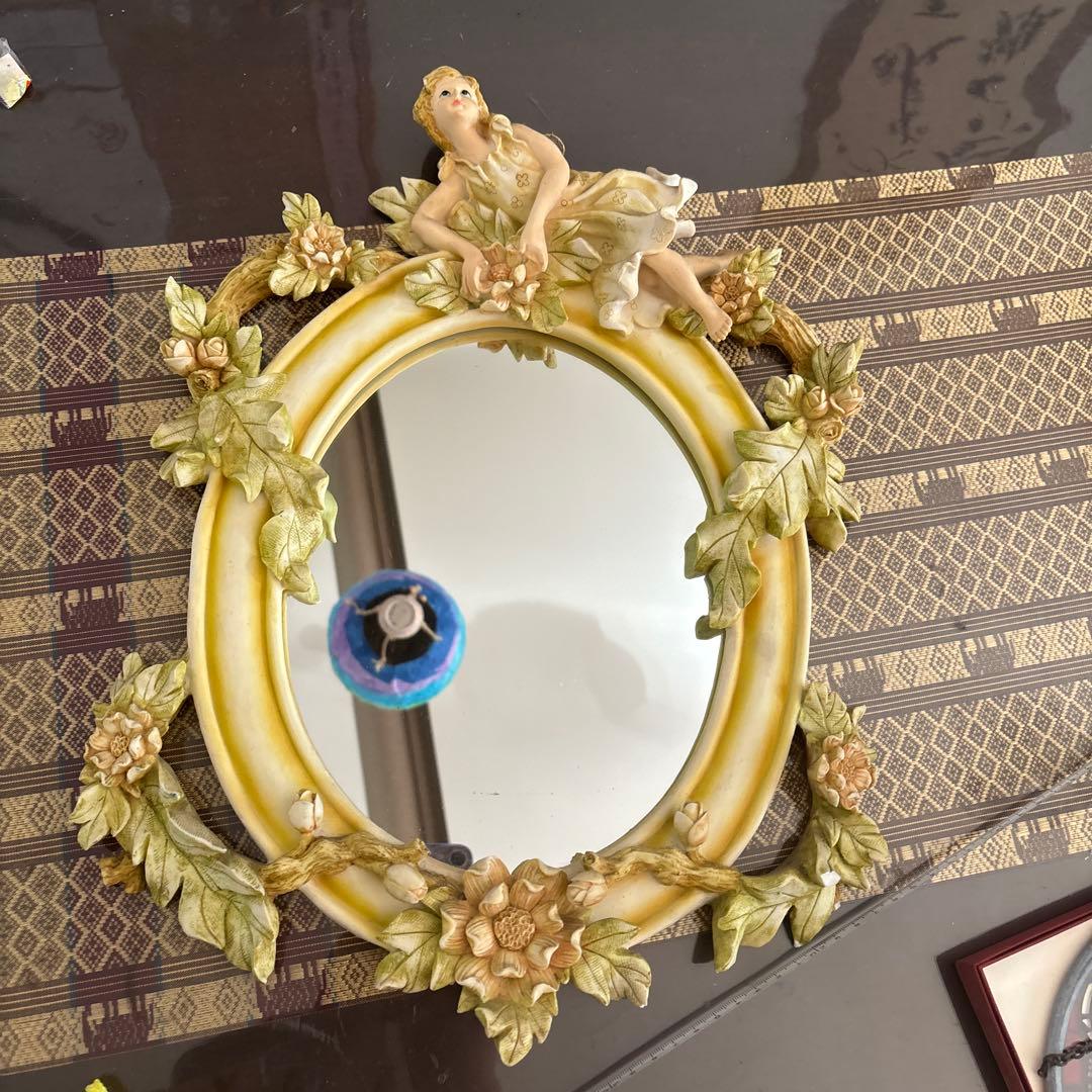 kanku 様昭和レトロ　ヴィンテージ　天使のミラー花柄ランプ