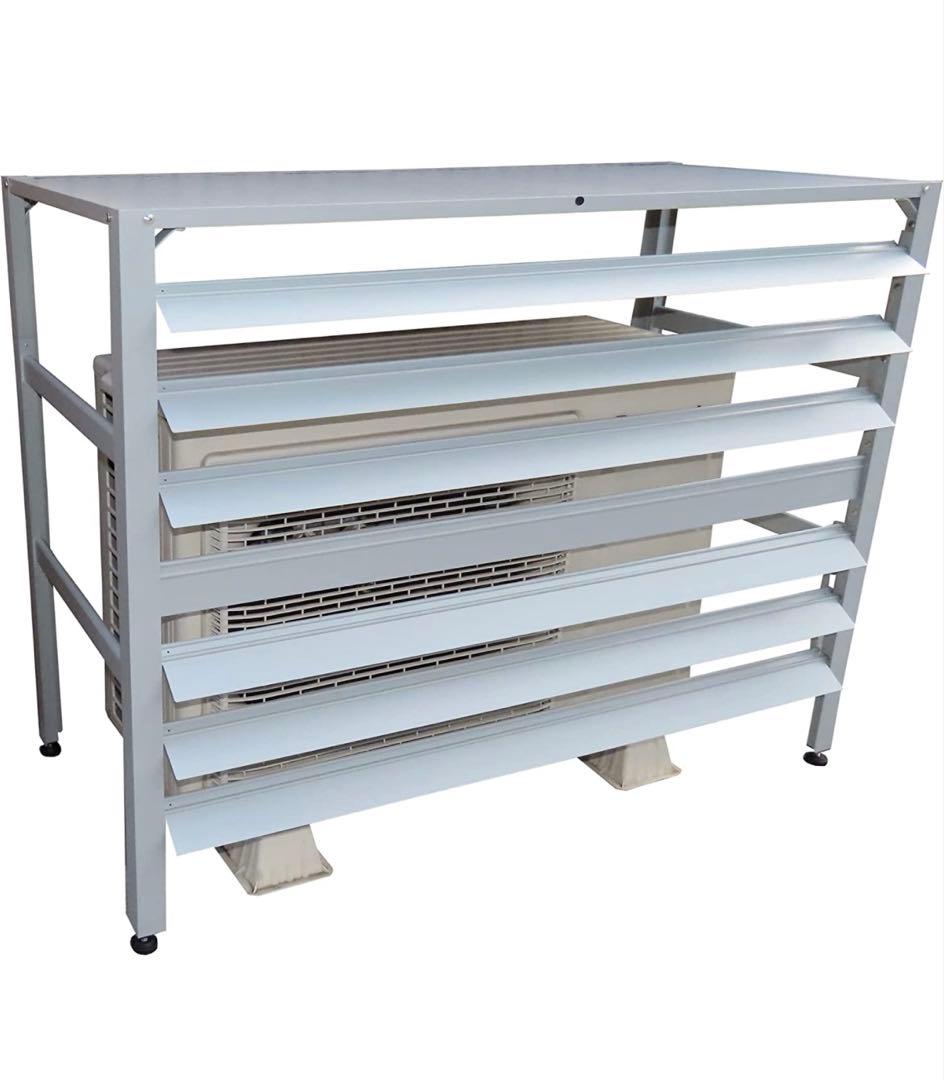 アルミ製 エアコン室外機カバー排気ルーバー方向可調整Lライトグレー