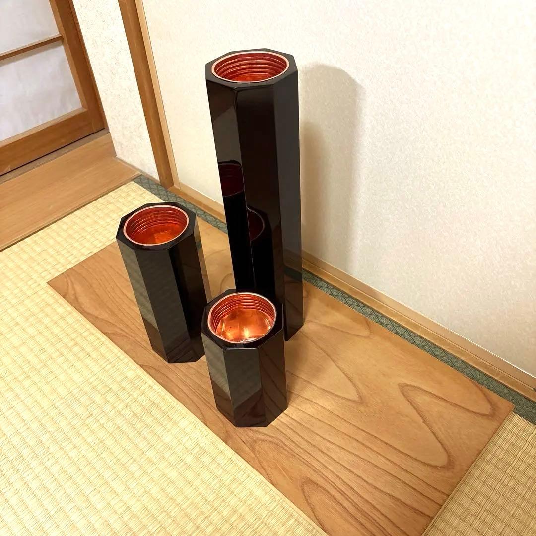 75 美品　短三管筒　3本セット　溜塗り　華道　格花　花器