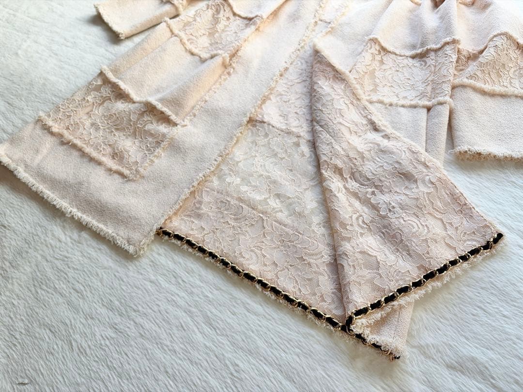 エドワードアシュールEDWARD ACHOUR レース　装飾　ロングカーディガン