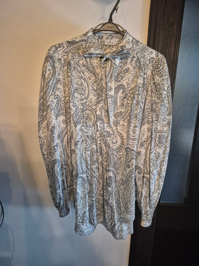 ETRO ペイズリー柄 バルーンスリーブシャツ ボウタイ