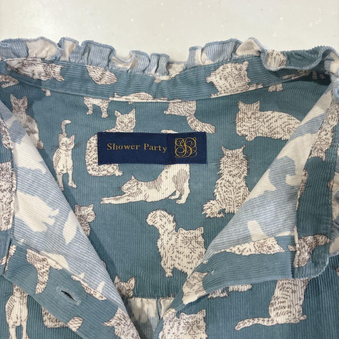 シャワーパーティ×リバティ　長袖シャツ 猫　ネコ　MEOW ミャオウ