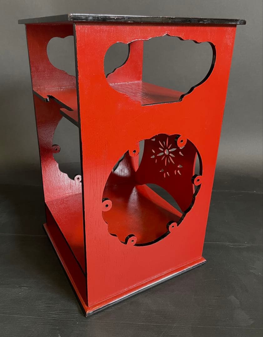 【美品】「母」 江戸千家 一元斎好 雪輪棚 朱漆 柿合わせ 元箱 （212あ⑤）