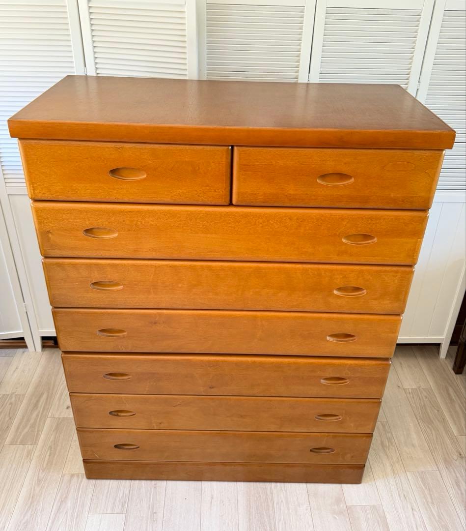 木製ハイチェスト 木目調 7段 引き出し ブラウン