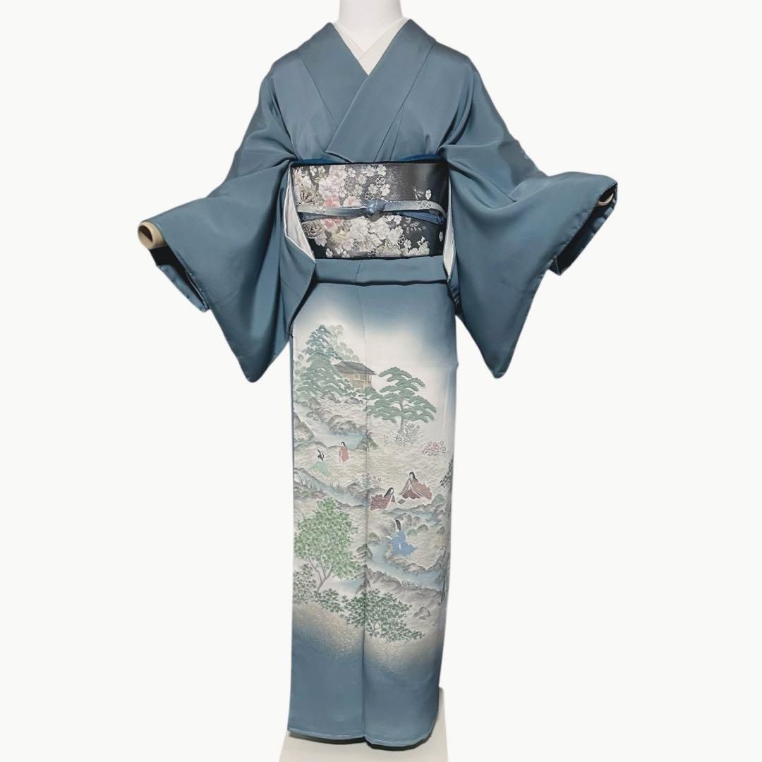 新品　美品　袷　正絹　縮緬　金彩　一つ紋　訪問着　フルセット