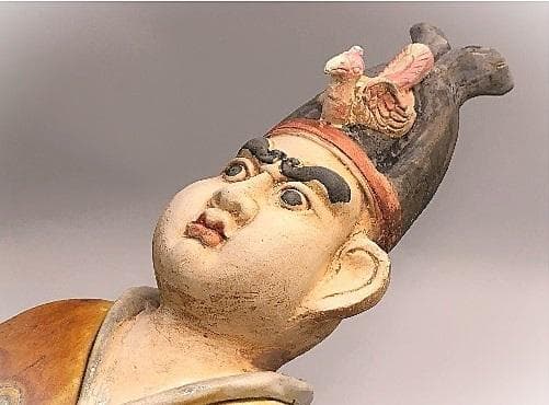 【 三彩人物俑 】 17～18世紀　大型陶俑　美品　56ｃｍ　誂え箱付き