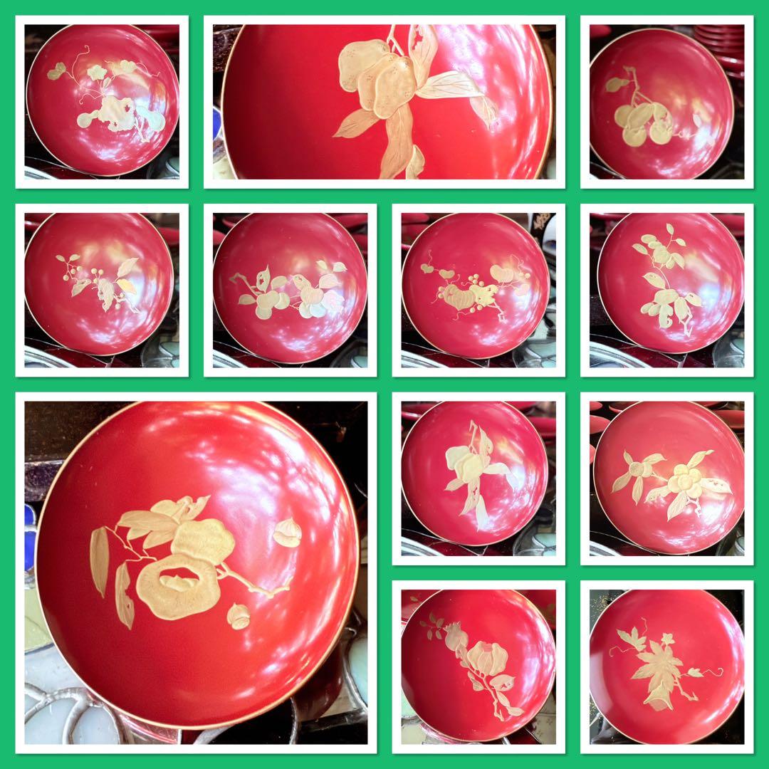 J様へ感謝お嫁入 ‼️高蒔絵『木の実』絵がわり引盃18客➕1プレゼント桐箱入茶道具