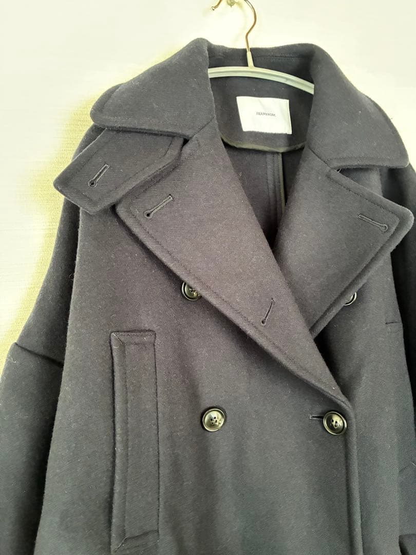 美品　FRAMeWORK ロングPコート　ネイビー 36