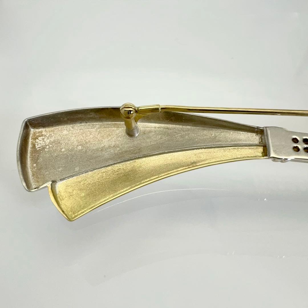 K18×シルバー ダイヤモンド0.13ct リボン ブローチ 総重量12.0g