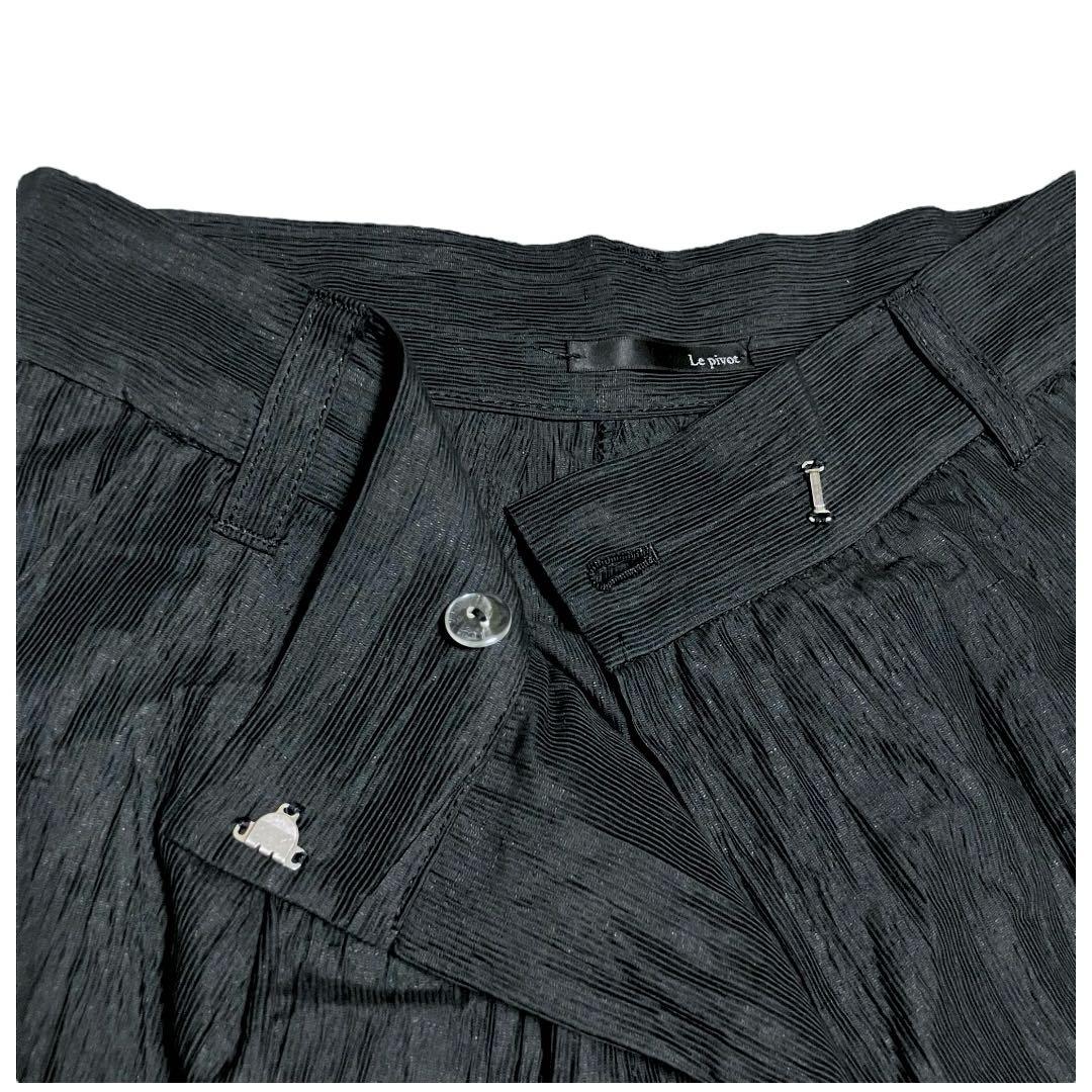 【名作】ル・ピボット　リネン　ワイド　タックパンツ　シワ加工　ガウチョ　ボトムス