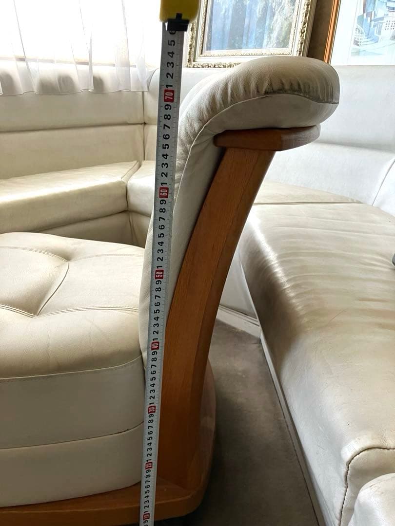 ホワイトレザー1人掛けソファ キャスター付き