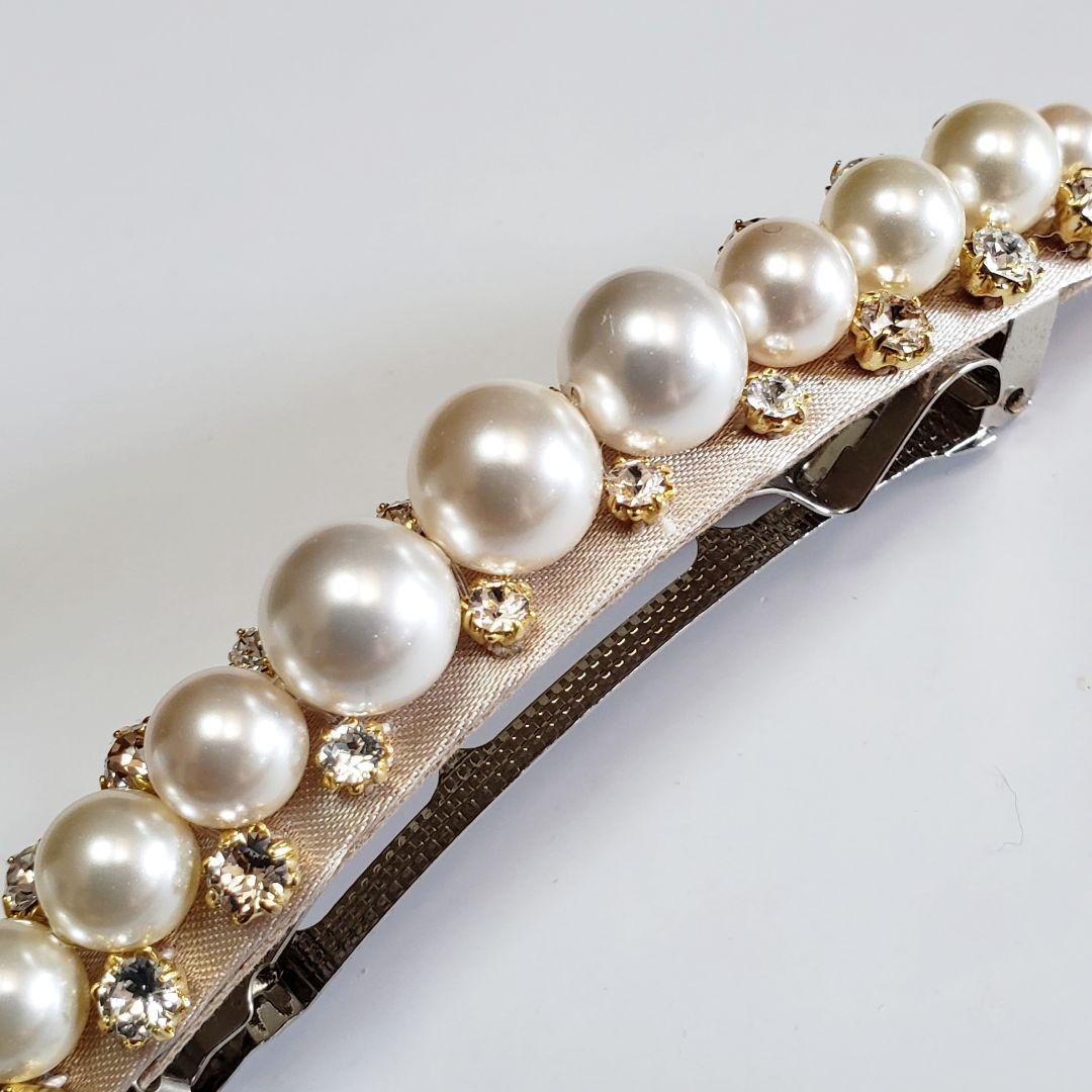 新品　コンプレックスビズ　パール　スワロフスキー　ベージュ　バレッタ　セレモニー