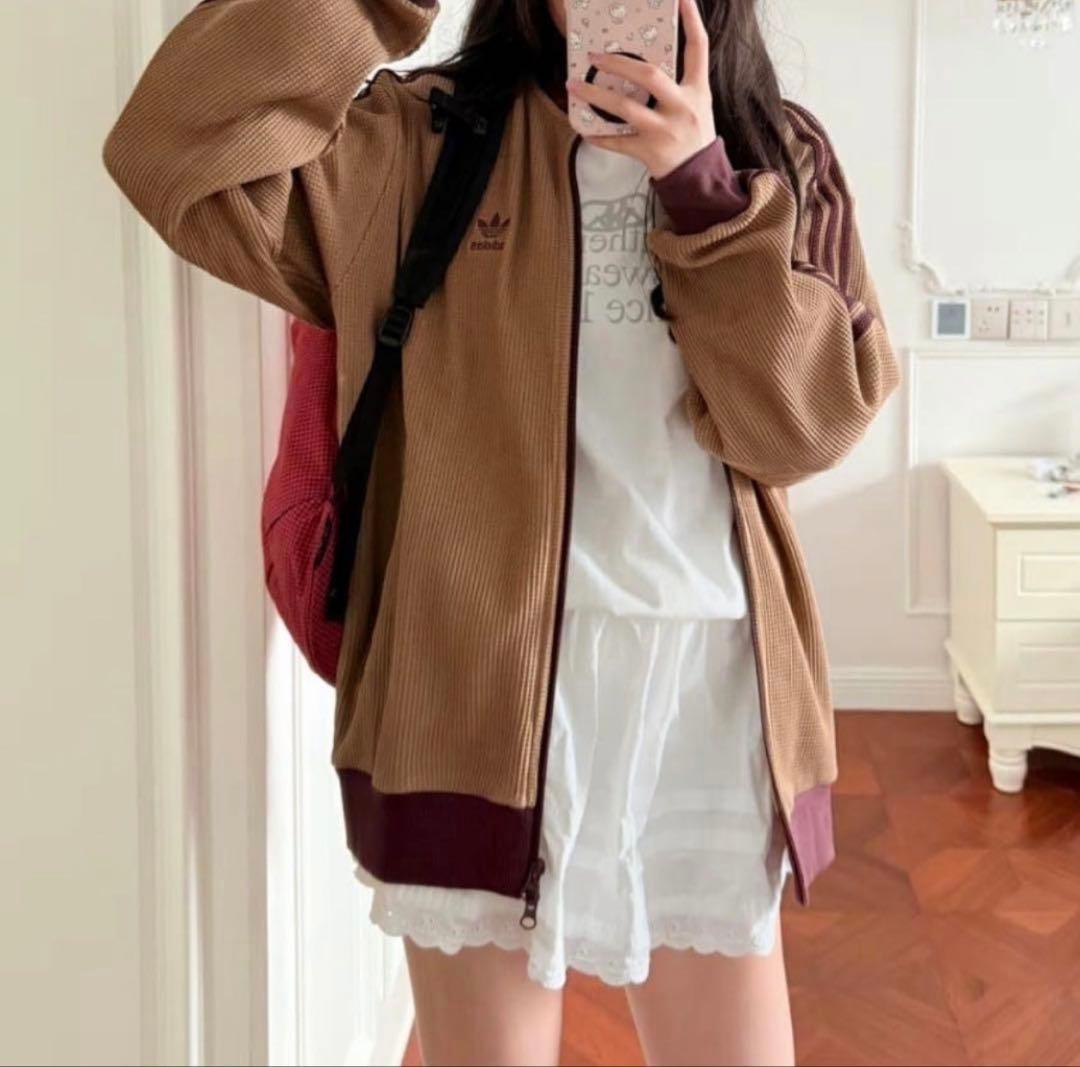 【希少・タグ付未使用】adidas ブラウンワッフルトラックジャケット