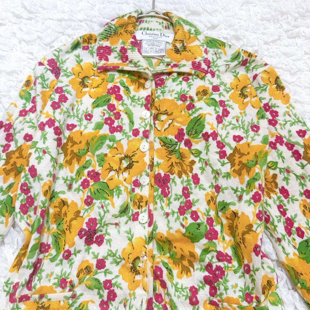 【美品】ディオール♡ガリアーノ期 カシミヤ100% 花柄 ニット カーディガン