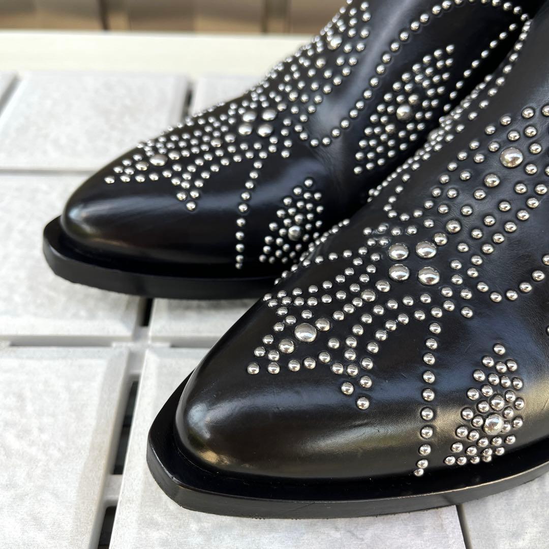 37.5 SARTORE ショートブーツ　黒　スタッズ　スリッポン　24.5