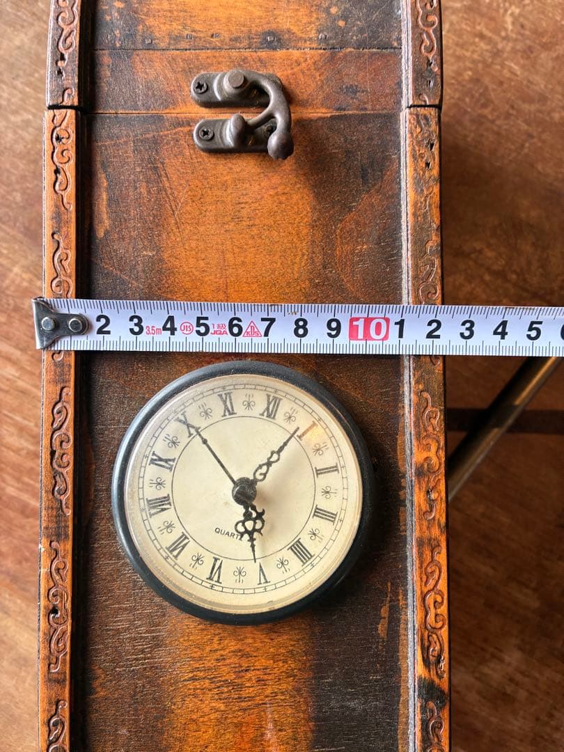 アンティーク　時計付き木製ボトル/ワインボックス